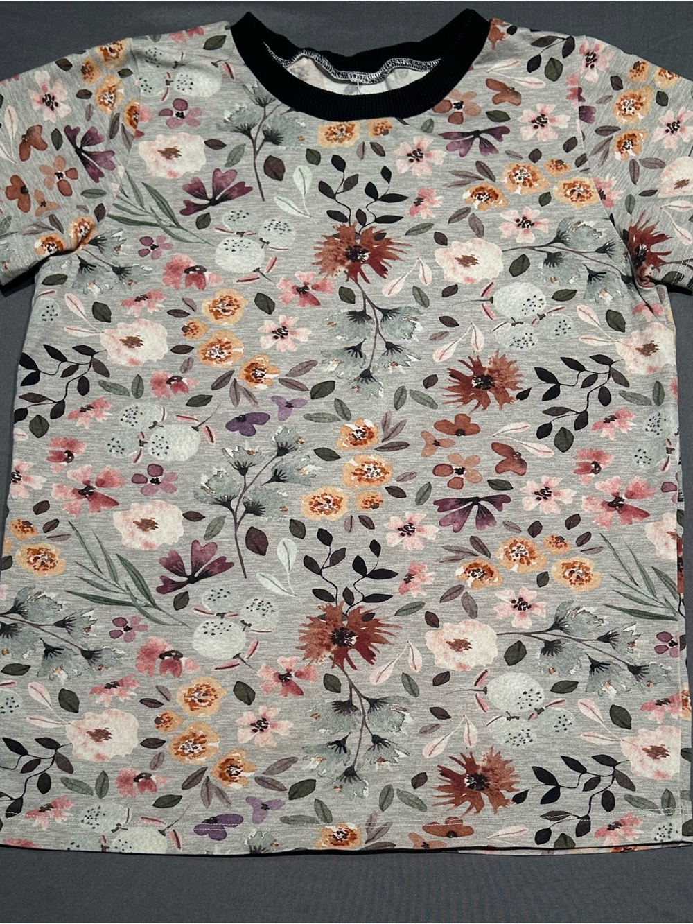 Girls Grey Wildflower Floral Print Ringer T-Shirt